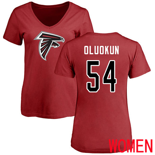 Atlanta Falcons Red Women Foye Oluokun Name And Number Logo NFL Football #54 T Shirt